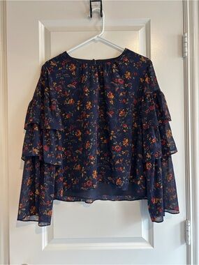 Madewell Navy Floral Tiered Ruffle Blouse